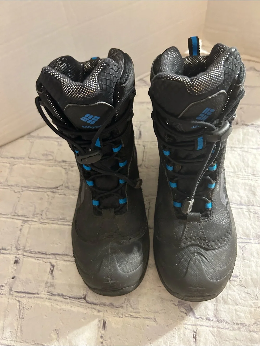 COLUMBIA YOUTH BUGABOOT PLUS IV OMNI-HEAT WINTER BOOTS BLACK & BLUE SIZE 4